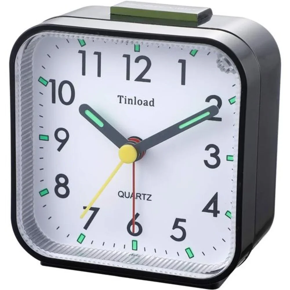 Small Travel Alarm Clock Silent Non Ticking Analog Battery Operated Desk Clock B